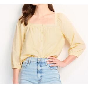 NEW Stitch Fix Daniel Rainn Goldie Blouse Large Butter Yellow Square Neck Blouse